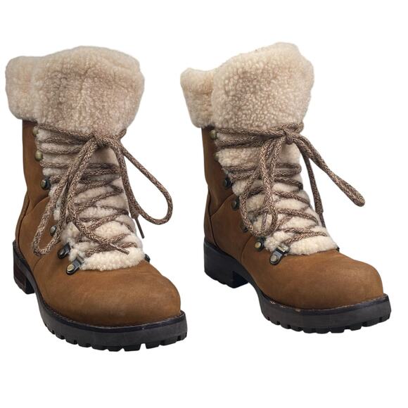 Ugg Women’s Fraser Brown Sheepskin Combat Boot Size US 6 - Picture 5 of 10